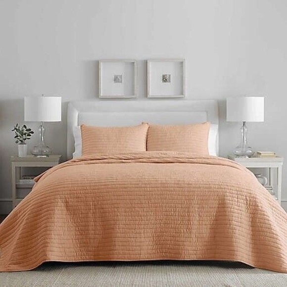 NEW Wamsutta Dakota 3 pc King Quilt Set Orange Cotton Viscose coverlet bedspread